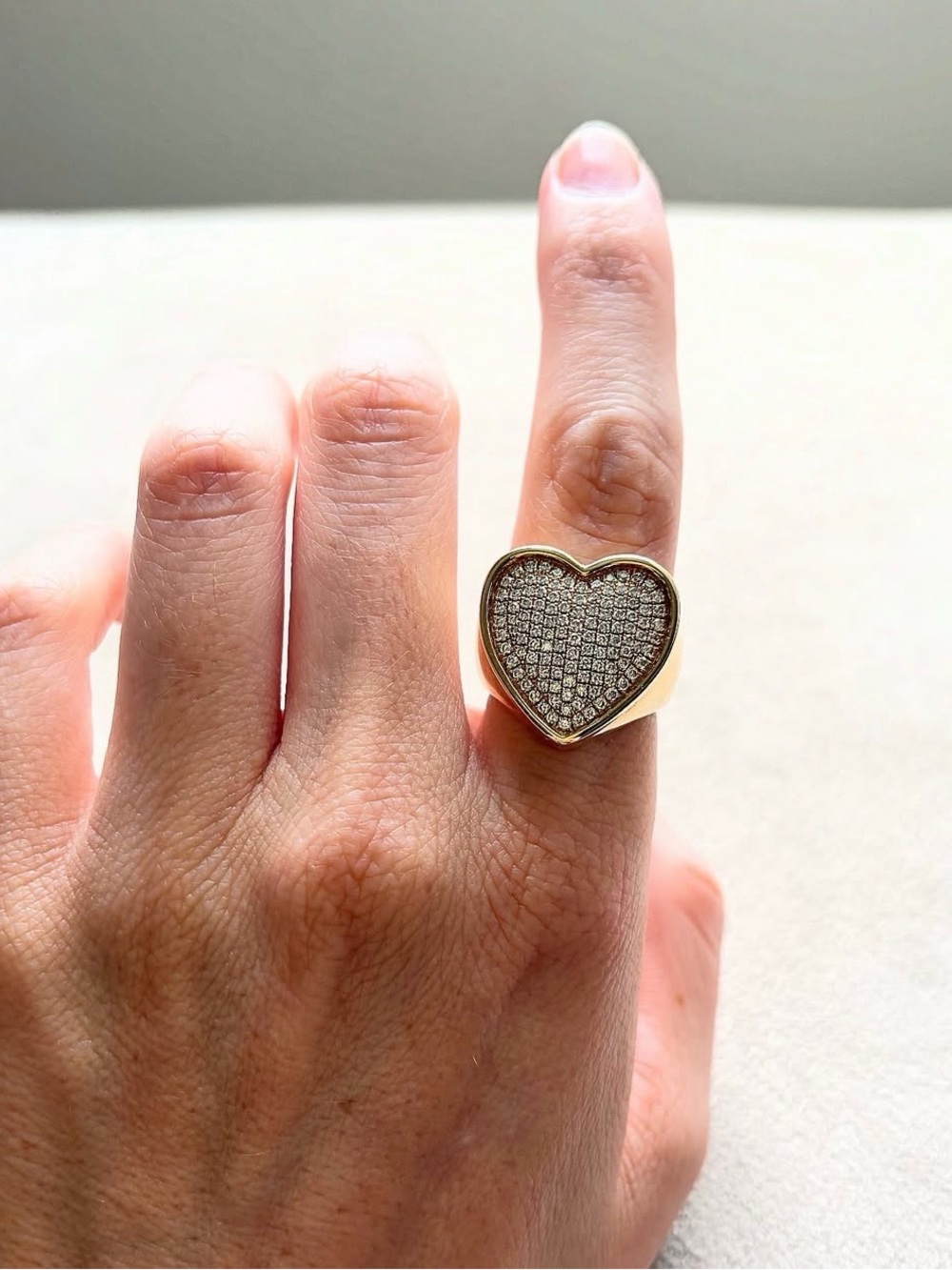 Solid Gold Heart Diamond Pave Ring